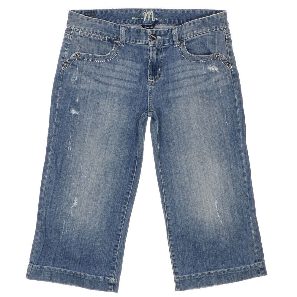Madison Cropped Jeans Size 11/12 Juniors Distressed Blue Measures 33 x 20
